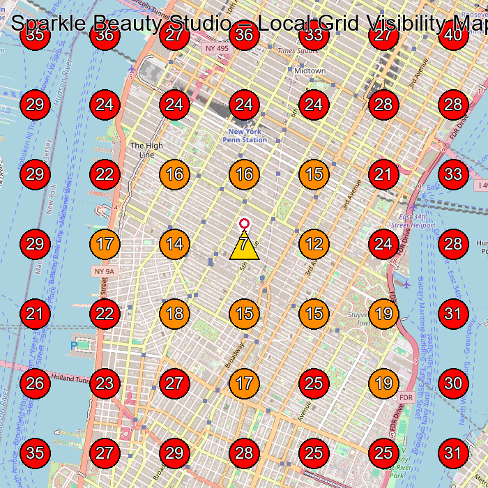 Sparkle Beauty Studio GeoGrid visibility map for Beauty Salon in New York